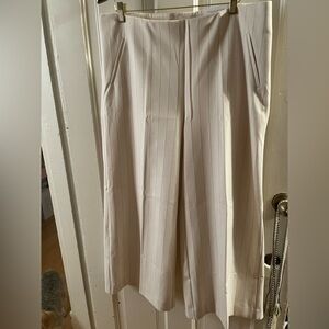 Cream Pinstripe Wide-Leg Pants